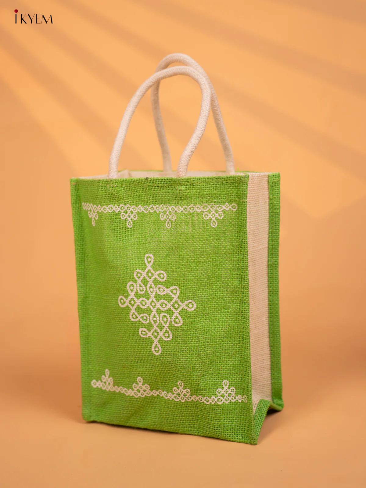 Elegant Kolam Printed Light Green Jute Bags - KD04122 - Image 3