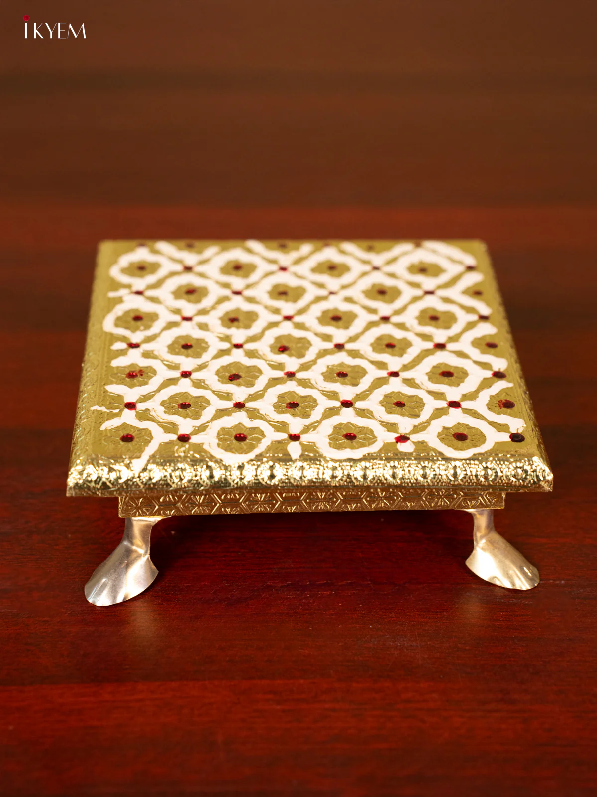 White Wooden Bajot With Meenakari Design - KC11121 - Image 3