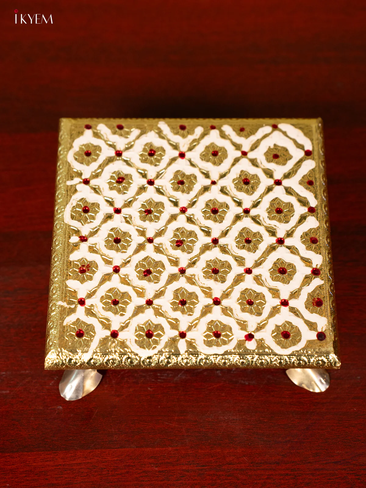 White Wooden Bajot With Meenakari Design - KC11121 - Image 4